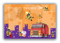 Thumbnail for Personalized Fire Truck Canvas Wrap & Photo Print X - Fighting Fire with Orange Background - Front View