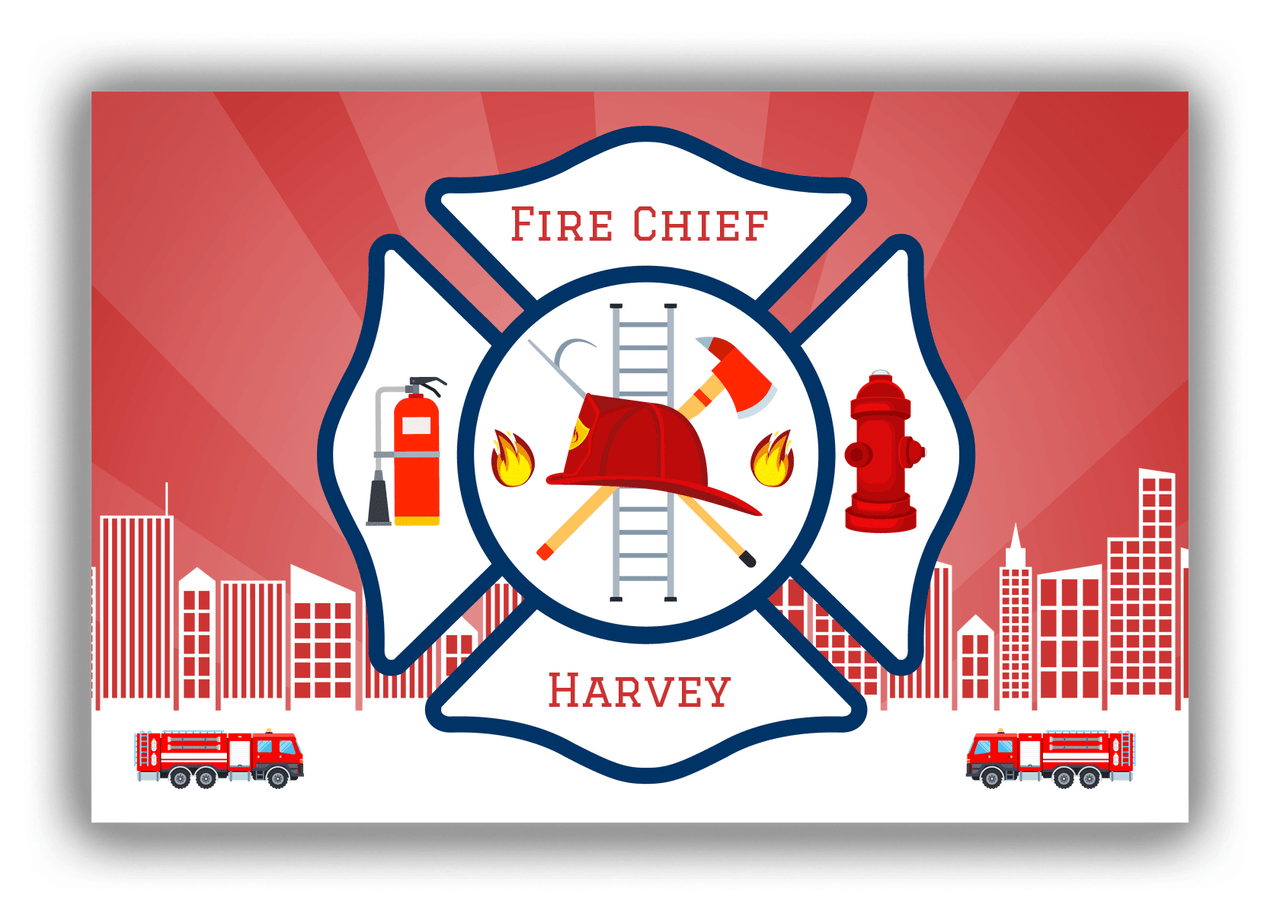 Personalized Fire Truck Canvas Wrap & Photo Print XII - Fire Chief with Red Background - Front View