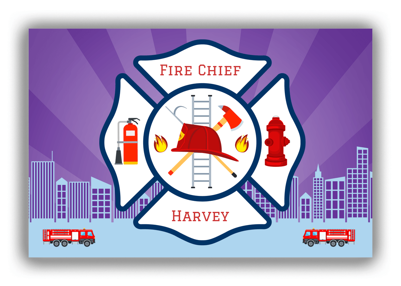 Personalized Fire Truck Canvas Wrap & Photo Print XII - Fire Chief with Purple Background - Front View