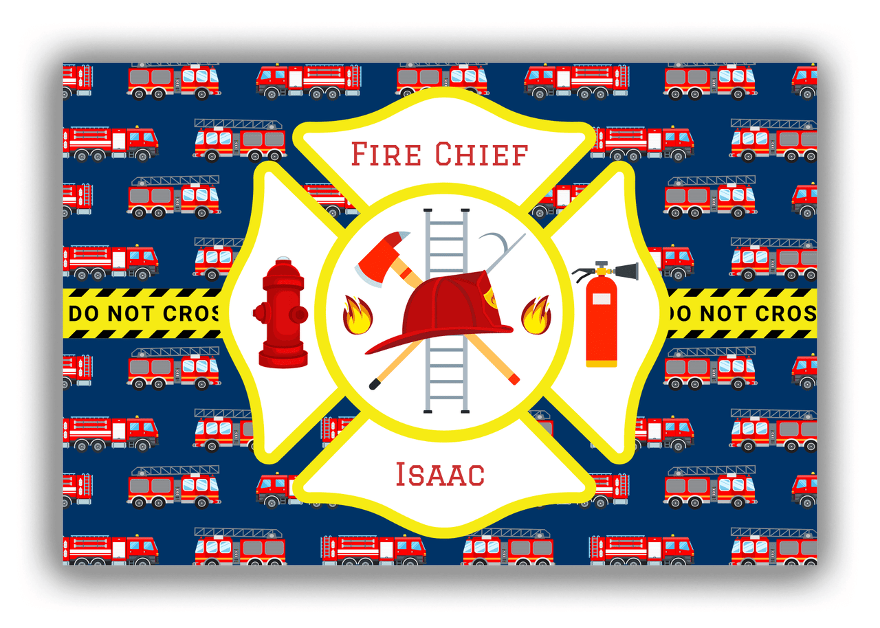 Personalized Fire Truck Canvas Wrap & Photo Print XIII - Caution Tape with Blue Background - Front View