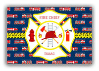 Thumbnail for Personalized Fire Truck Canvas Wrap & Photo Print XIII - Caution Tape with Blue Background - Front View