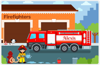 Thumbnail for Personalized Fire Truck Placemat II - Name on Firetruck - Black Hair Girl -  View