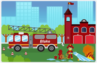 Thumbnail for Personalized Fire Truck Placemat III - Name on Firetruck - Asian Boy -  View