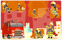 Thumbnail for Personalized Fire Truck Placemat V - Fighting Fire - Red Background -  View