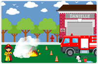 Thumbnail for Personalized Fire Truck Placemat VII - Name on Fire Station - Asian Girl -  View