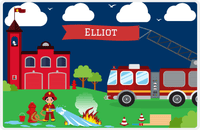 Thumbnail for Personalized Fire Truck Placemat VIII - Name on Flag - Black Hair Boy -  View