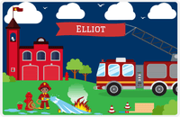 Thumbnail for Personalized Fire Truck Placemat VIII - Name on Flag - Black Boy -  View