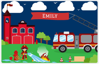 Thumbnail for Personalized Fire Truck Placemat IX - Name on Flag - Black Hair Girl -  View