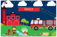 Thumbnail for Personalized Fire Truck Placemat IX - Name on Flag - Blonde Girl -  View