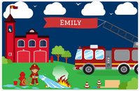 Thumbnail for Personalized Fire Truck Placemat IX - Name on Flag - Brunette Girl -  View