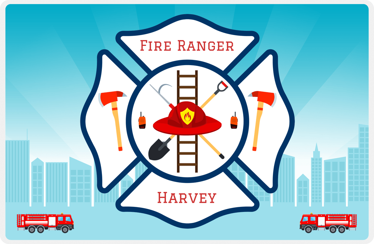 Personalized Fire Truck Placemat XII - Fire Ranger - Navy Insignia -  View