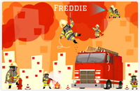 Thumbnail for Personalized Fire Truck Placemat X - Fighting Fire - Orange Background -  View