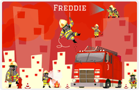Thumbnail for Personalized Fire Truck Placemat X - Fighting Fire - Red Background -  View