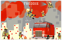 Thumbnail for Personalized Fire Truck Placemat X - Fighting Fire - Grey Background -  View
