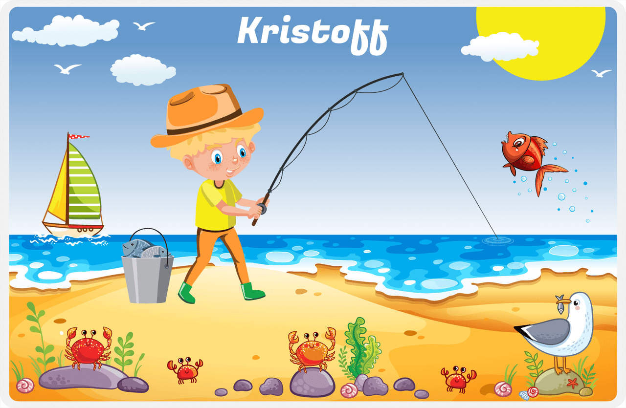 Personalized Fishing Placemat IV - Shore Cast - Blond Boy -  View