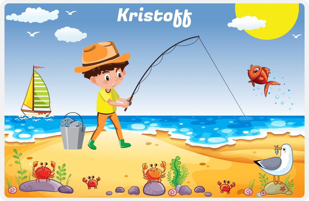 Personalized Fishing Placemat IV - Shore Cast - Brown Hair Boy -  View