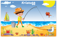 Thumbnail for Personalized Fishing Placemat IV - Shore Cast - Brown Hair Boy -  View