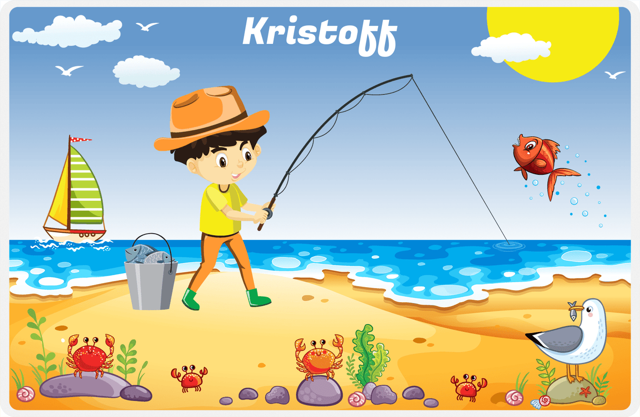 Personalized Fishing Placemat IV - Shore Cast - Asian Boy -  View