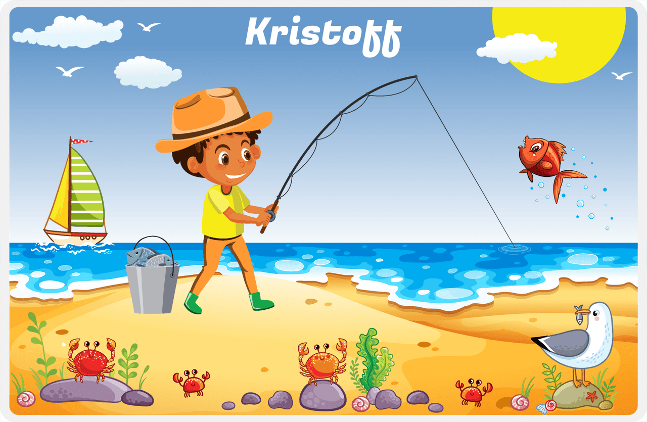Personalized Fishing Placemat IV - Shore Cast - Black Boy I -  View