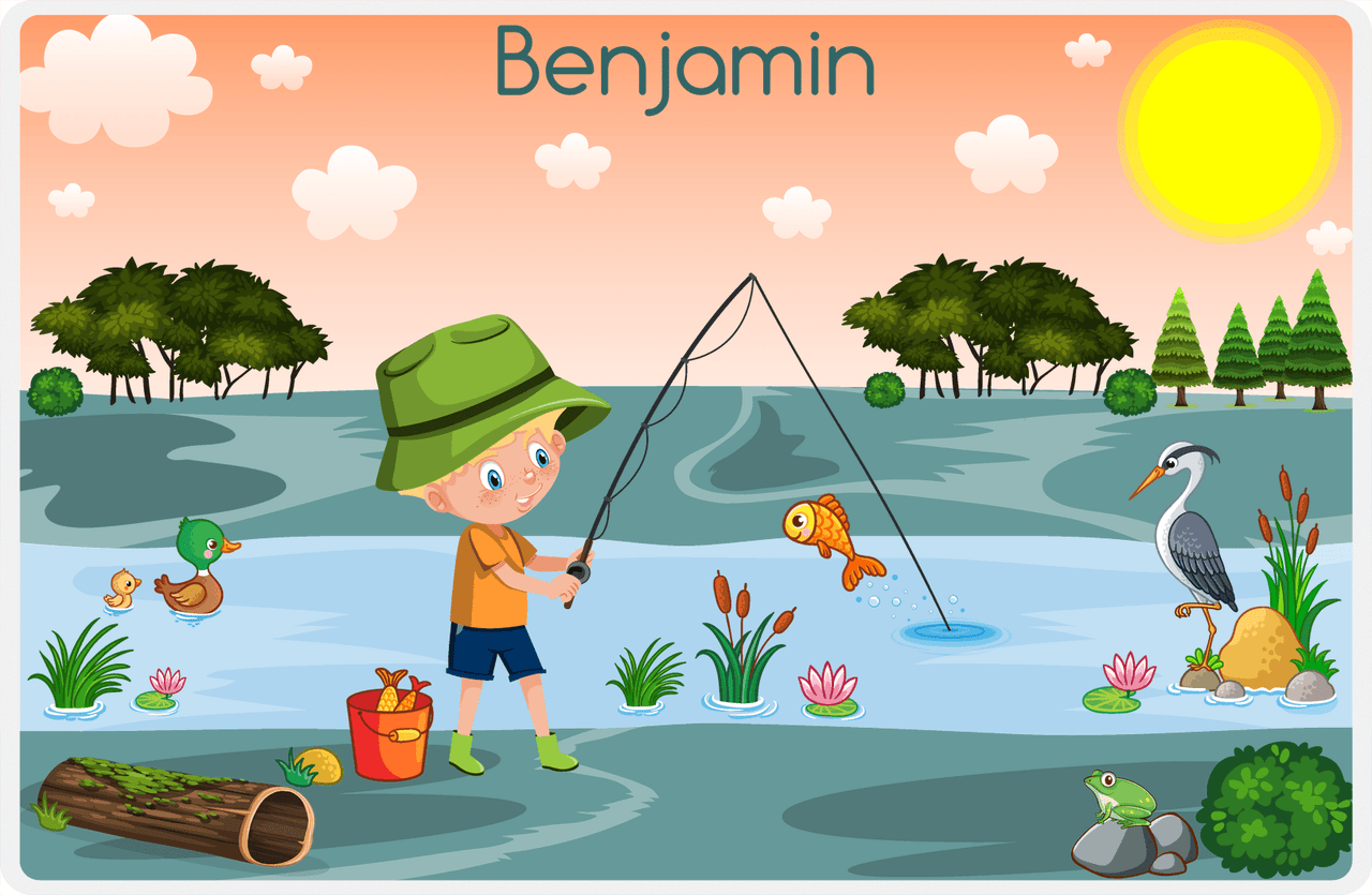Personalized Fishing Placemat VI - Lively Stream - Blond Boy -  View