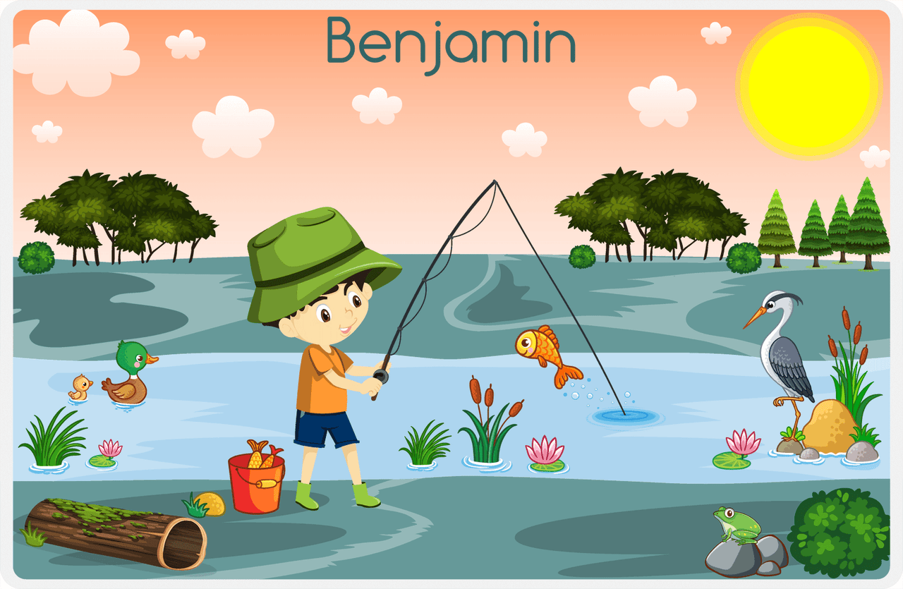 Personalized Fishing Placemat VI - Lively Stream - Asian Boy -  View