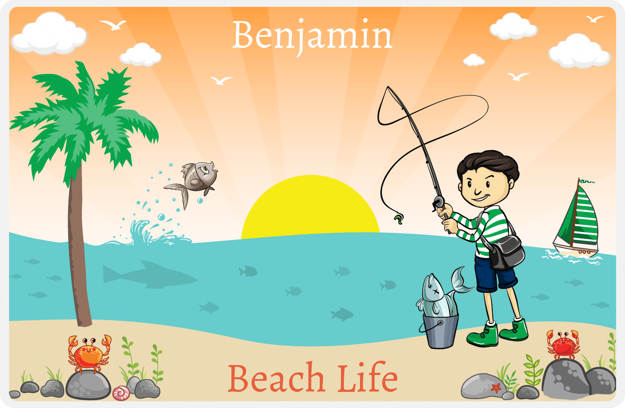 Personalized Fishing Placemat X - Beach Life - Asian Boy -  View
