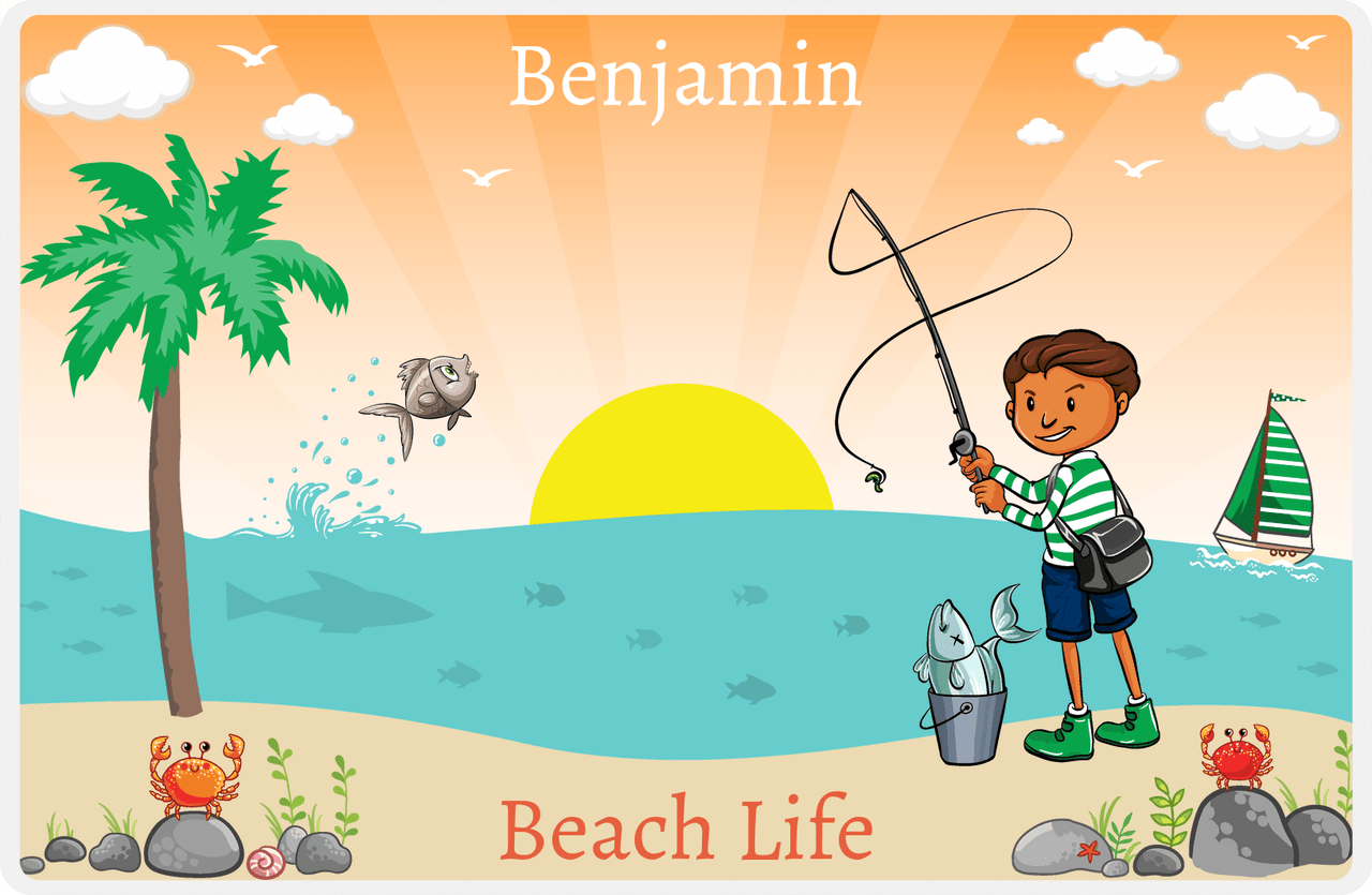 Personalized Fishing Placemat X - Beach Life - Black Boy I -  View