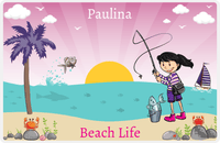 Thumbnail for Personalized Fishing Placemat XI - Beach Life - Black Hair Girl -  View