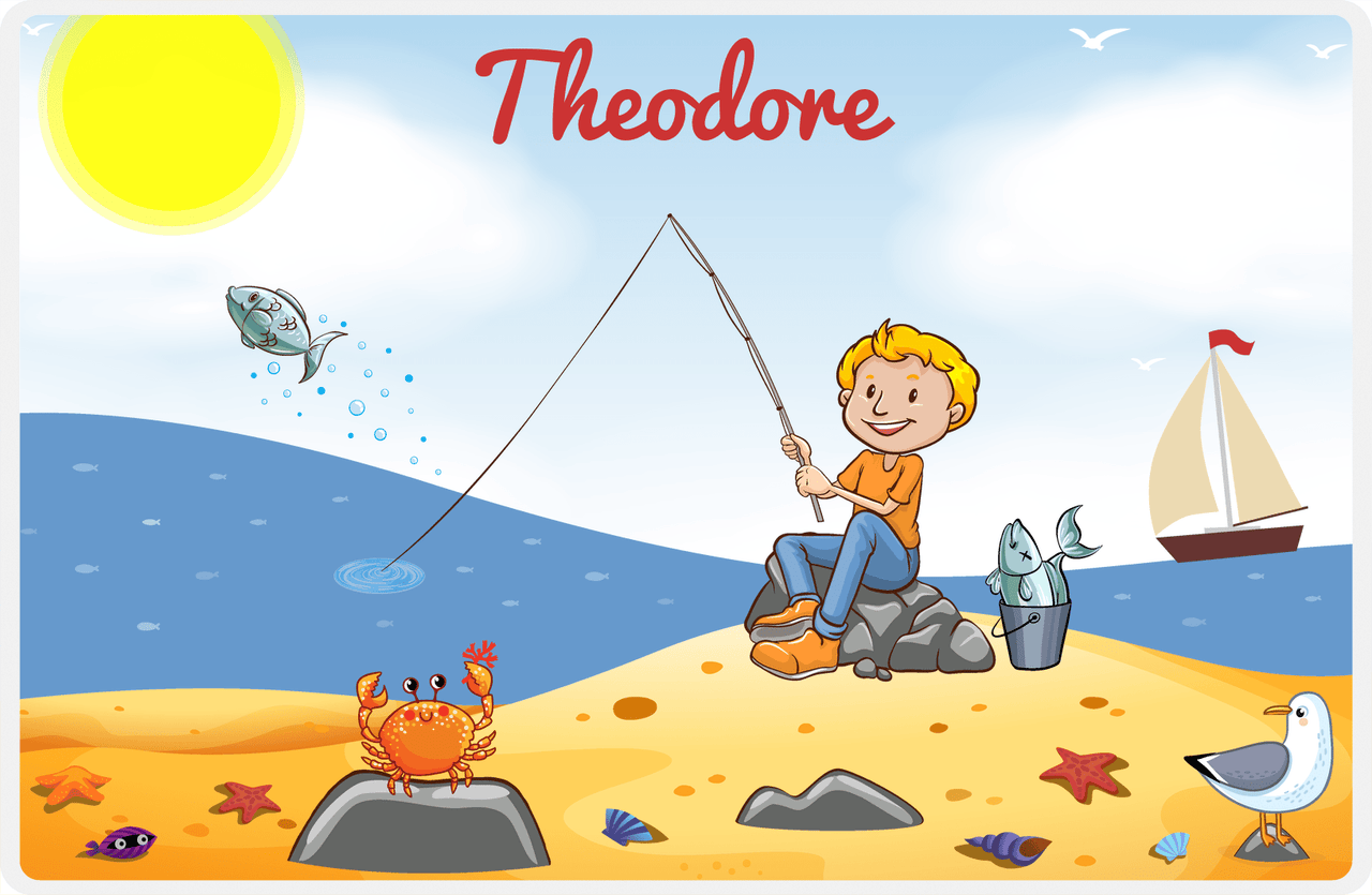 Personalized Fishing Placemat XIV - Crabby Beach - Blond Boy -  View