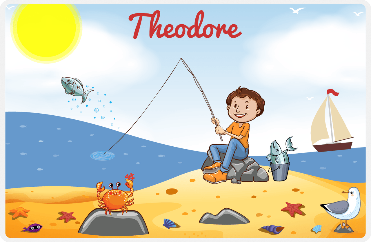 Personalized Fishing Placemat XIV - Crabby Beach - Brown Hair Boy -  View