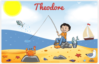 Thumbnail for Personalized Fishing Placemat XIV - Crabby Beach - Black Hair Boy -  View