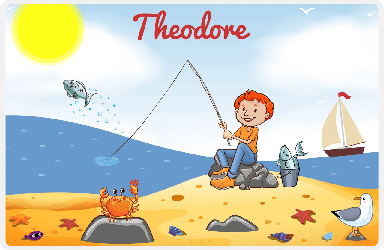 Personalized Fishing Placemat XIV - Crabby Beach - Redhead Boy -  View