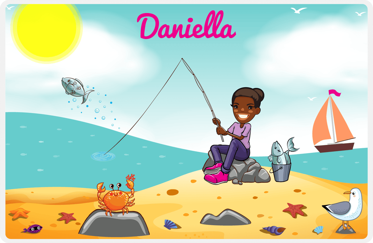 Personalized Fishing Placemat XV - Crabby Beach - Black Girl II -  View
