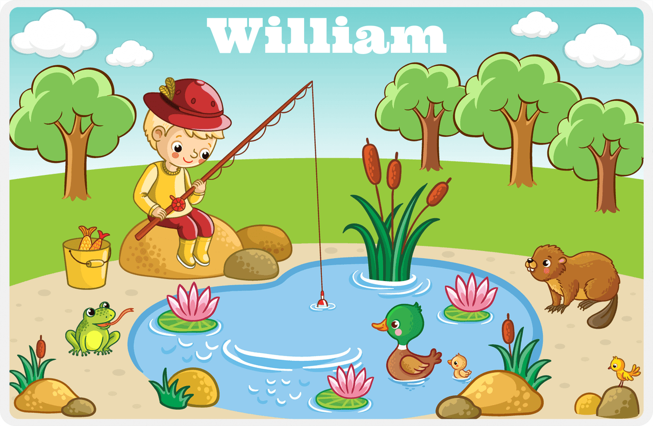 Personalized Fishing Placemat XVI - Meadow Pond - Blond Boy -  View