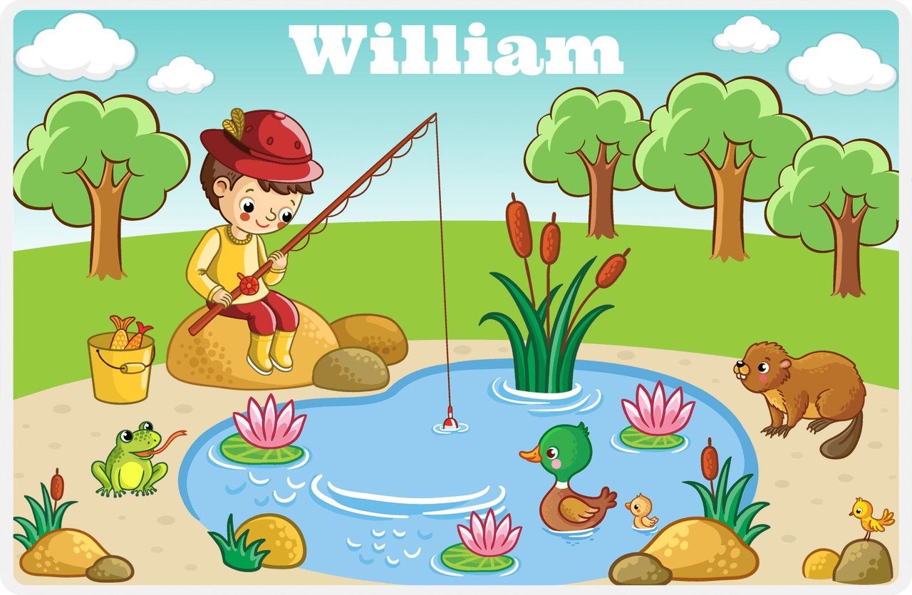 Personalized Fishing Placemat XVI - Meadow Pond - Brown Hair Boy -  View