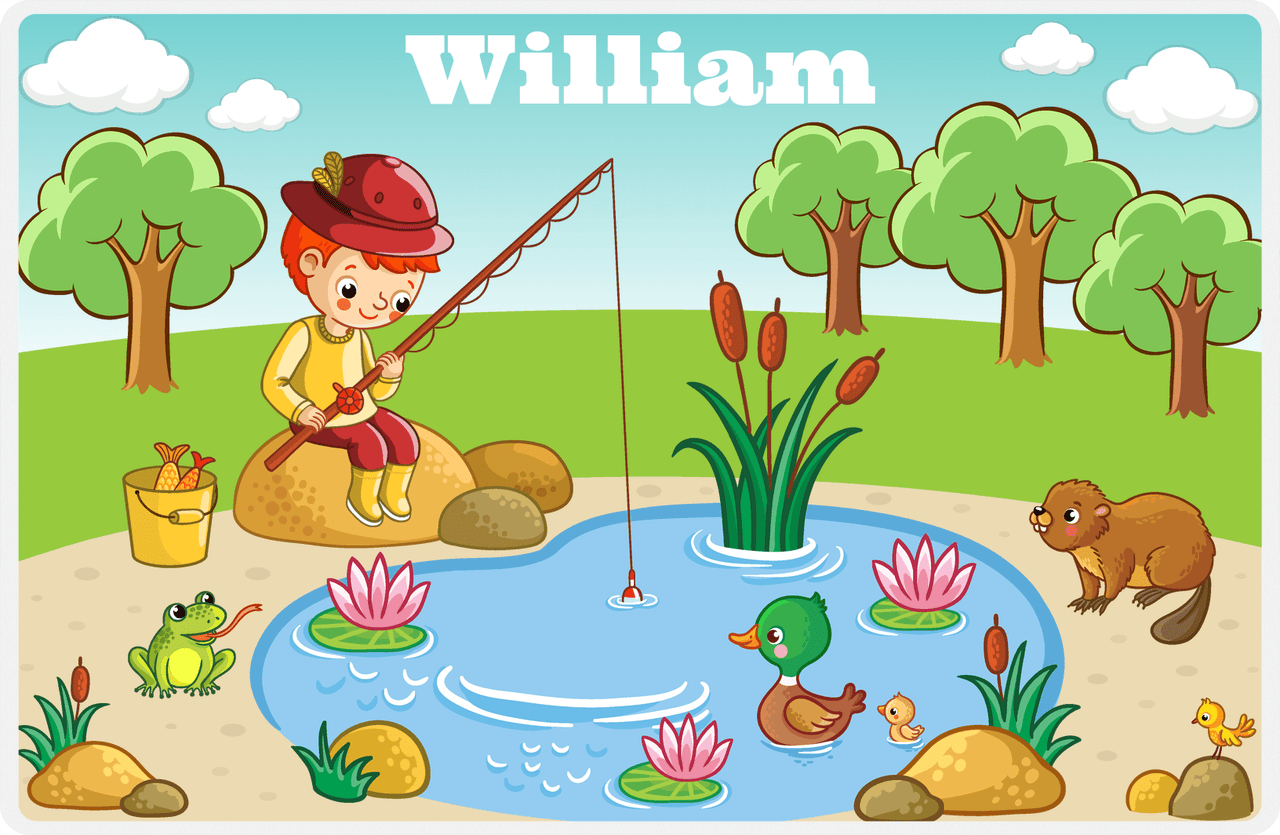 Personalized Fishing Placemat XVI - Meadow Pond - Redhead Boy -  View