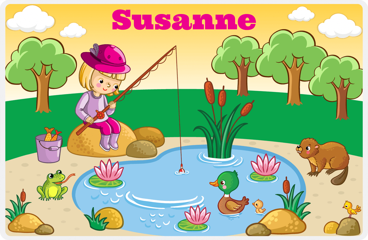 Personalized Fishing Placemat XVII - Meadow Pond - Blonde Girl -  View