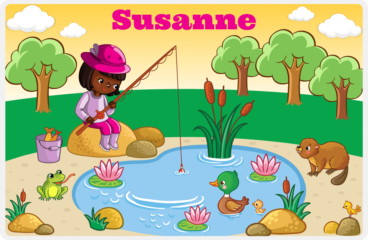 Personalized Fishing Placemat XVII - Meadow Pond - Black Girl II -  View