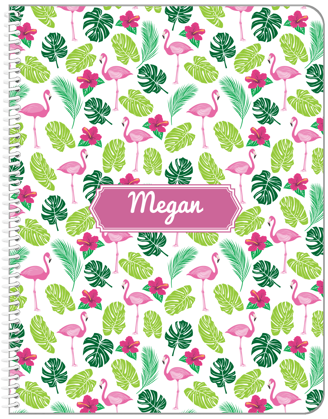 Personalized Flamingos Notebook I - Hibiscus - Decorative Rectangle Nameplate - Front View