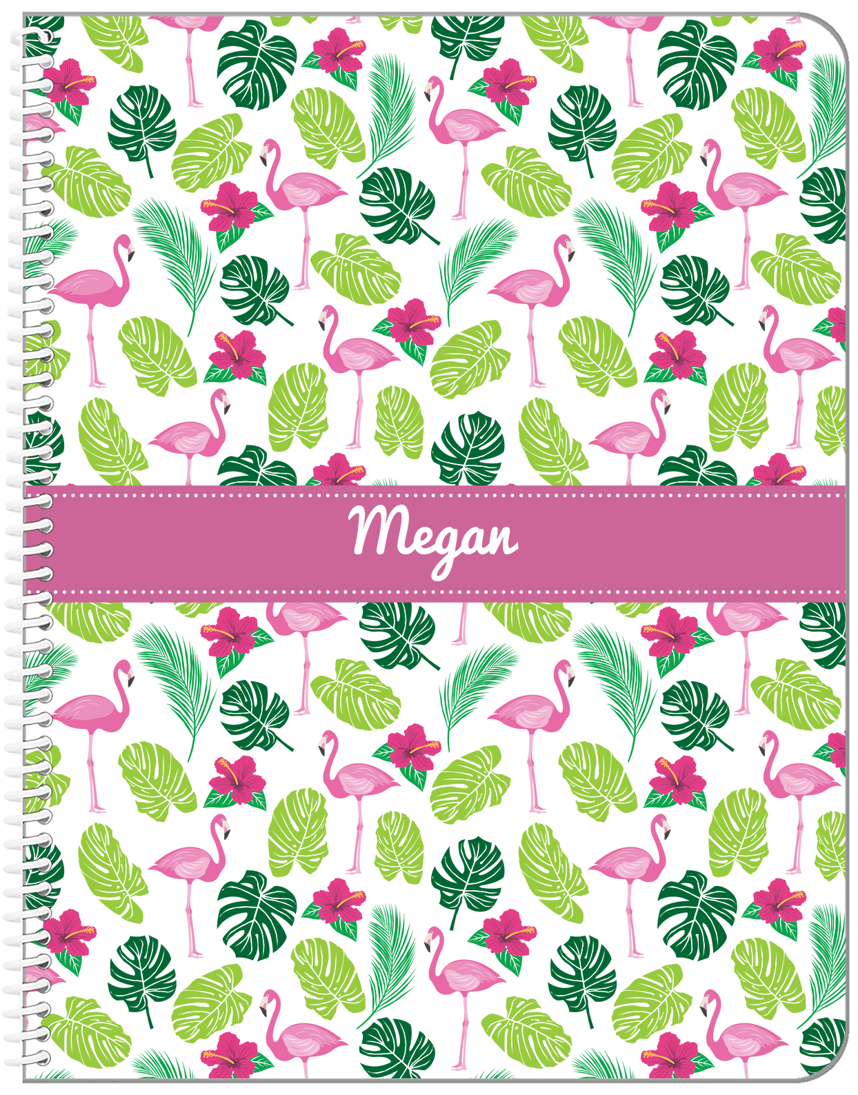 Personalized Flamingos Notebook I - Hibiscus - Ribbon Nameplate - Front View