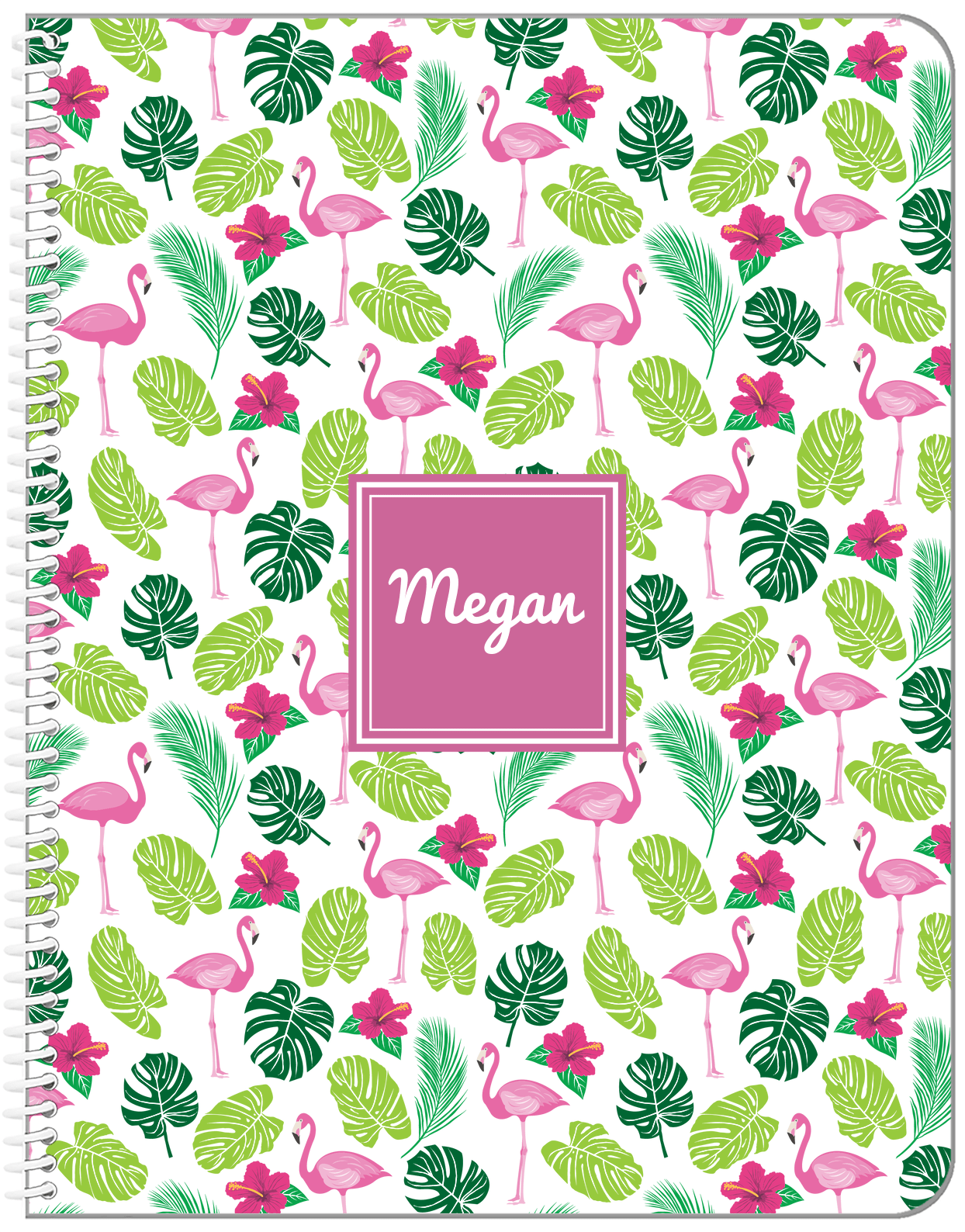 Personalized Flamingos Notebook I - Hibiscus - Square Nameplate - Front View