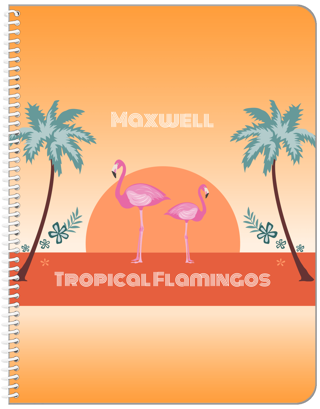 Personalized Flamingos Notebook II - Tropical - Orange Background - Front View