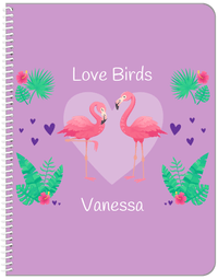 Thumbnail for Personalized Flamingos Notebook V - Love Birds - Purple Background - Front View