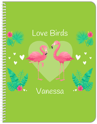 Thumbnail for Personalized Flamingos Notebook V - Love Birds - Green Background - Front View