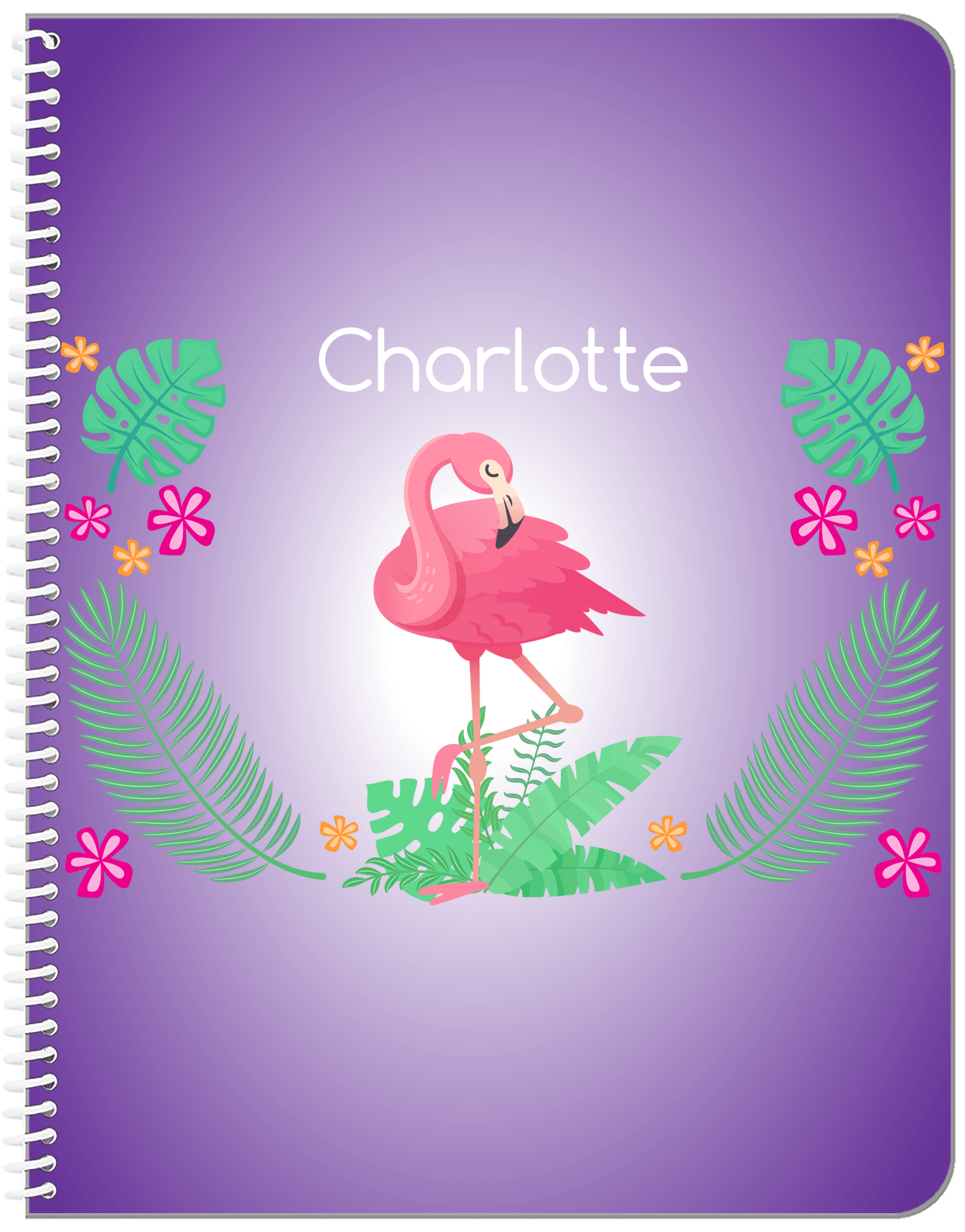 Personalized Flamingos Notebook VI - Purple Vignette - Front View