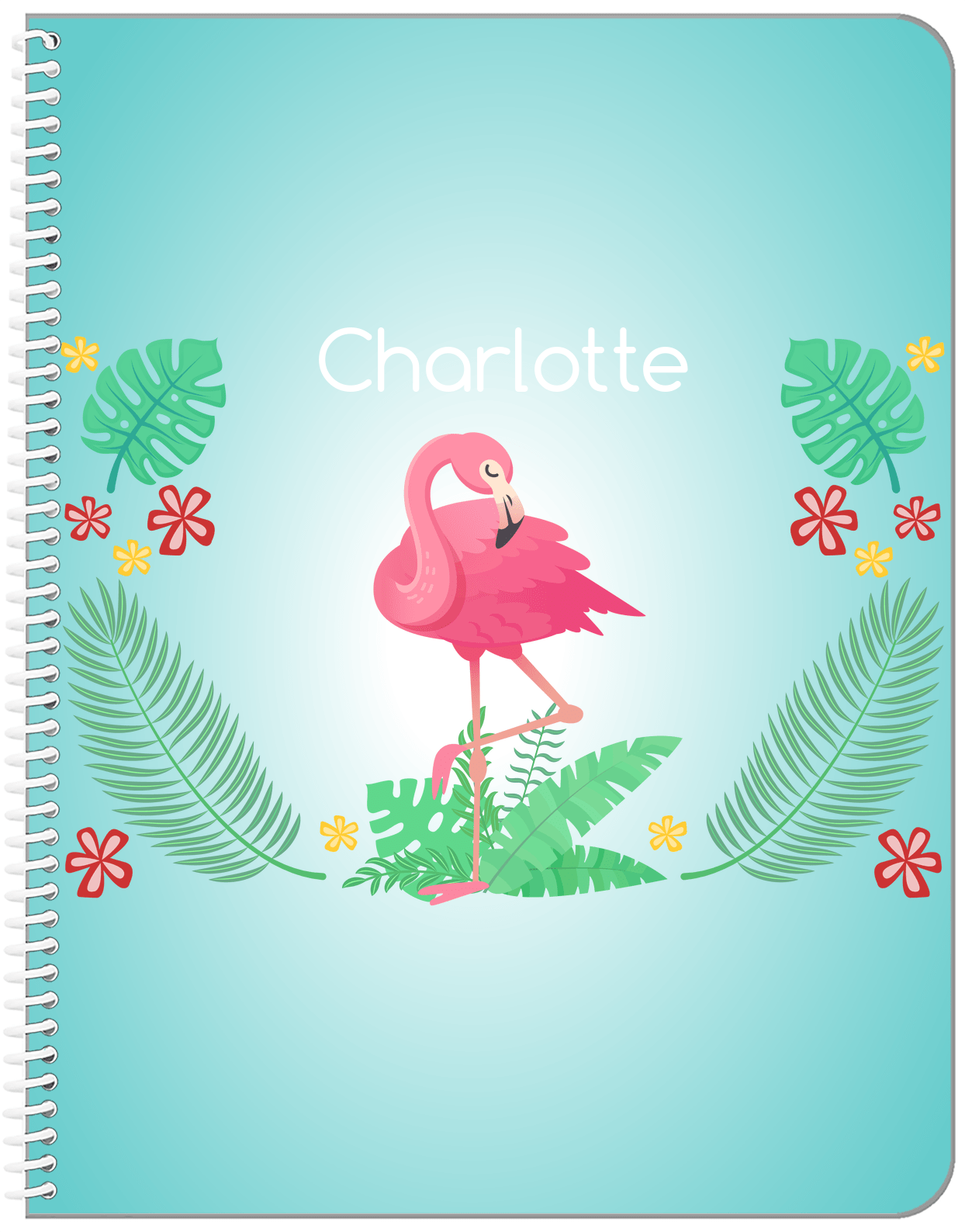 Personalized Flamingos Notebook VI - Teal Vignette - Front View