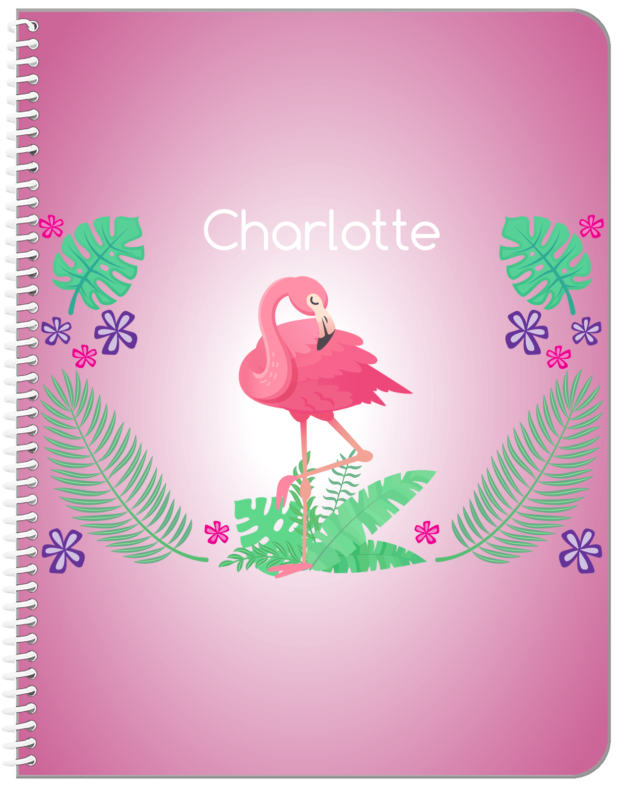 Personalized Flamingos Notebook VI - Pink Vignette - Front View