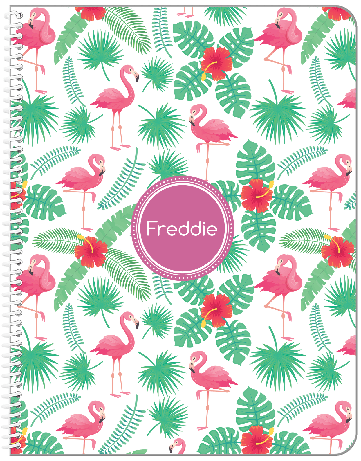 Personalized Flamingos Notebook VIII - Circle Nameplate - Front View