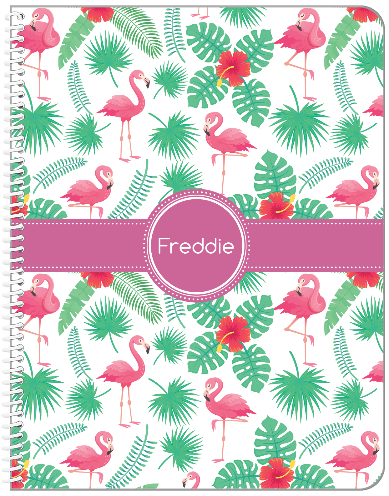 Personalized Flamingos Notebook VIII - Circle Ribbon Nameplate - Front View