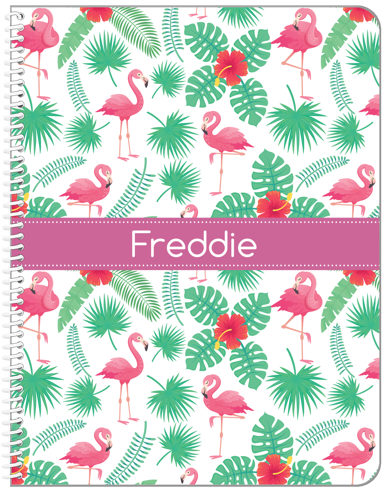 Personalized Flamingos Notebook VIII - Ribbon Nameplate - Front View